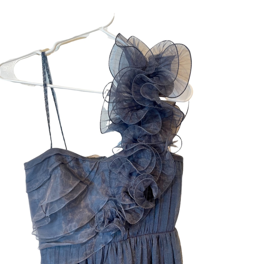 BCBGeneration Navy Organza Ruffle One Shoulder Mini Dress Size 0 Wedding Guest - Picture 4 of 12